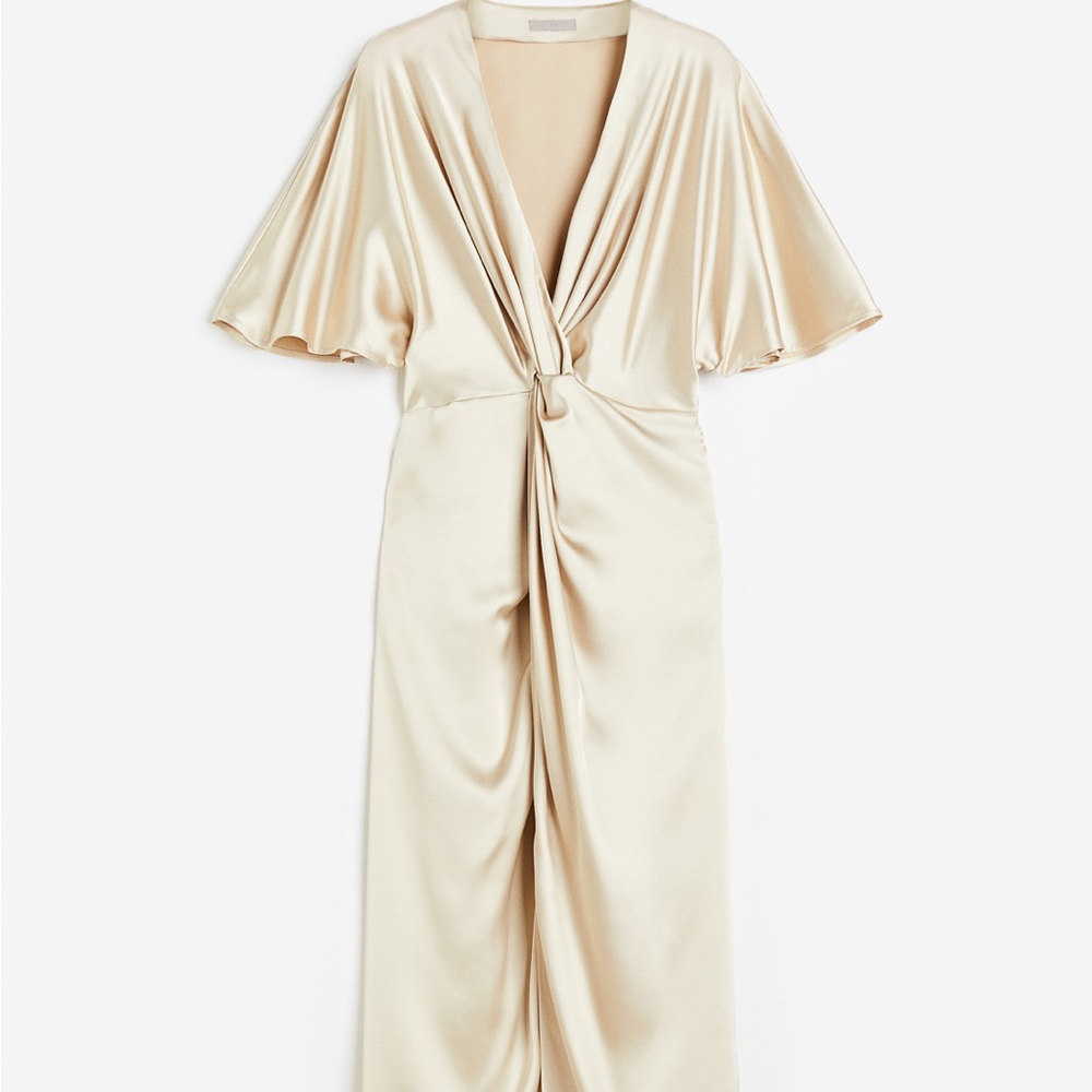 H&M Draped Satin Dress Wrap Midi Dress Twist-detail Women wedding Bridesmaids